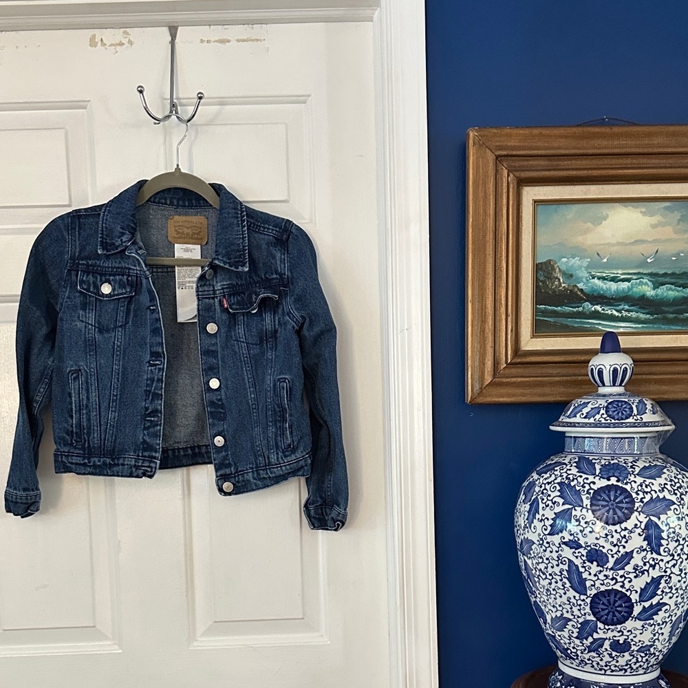 Kids Levi's Classic Blue Denim 100% Cotton Trucker Jacket Size 10-12